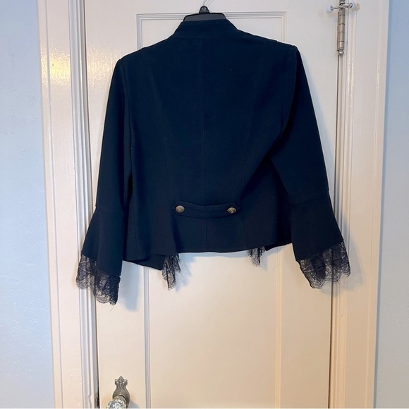 Insight Military Style Open Front Navy Blazer Shoulder Pads Gold Buttons Size 6 - Picture 3 of 12